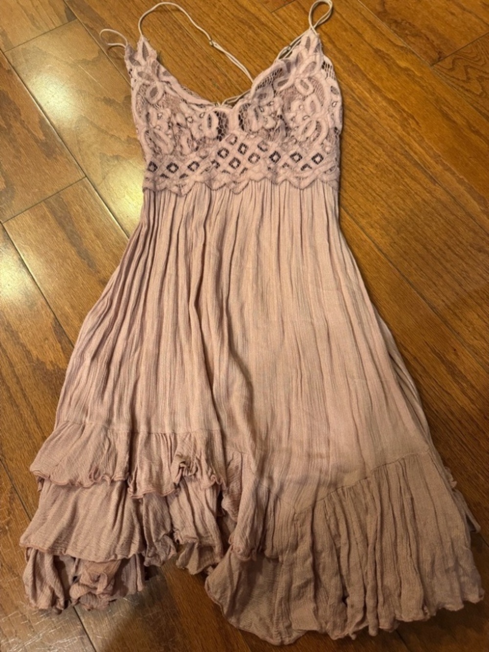 Free People SIZE MEDIUM M Beige Textured Knit Dress with Lace Top LOT5751